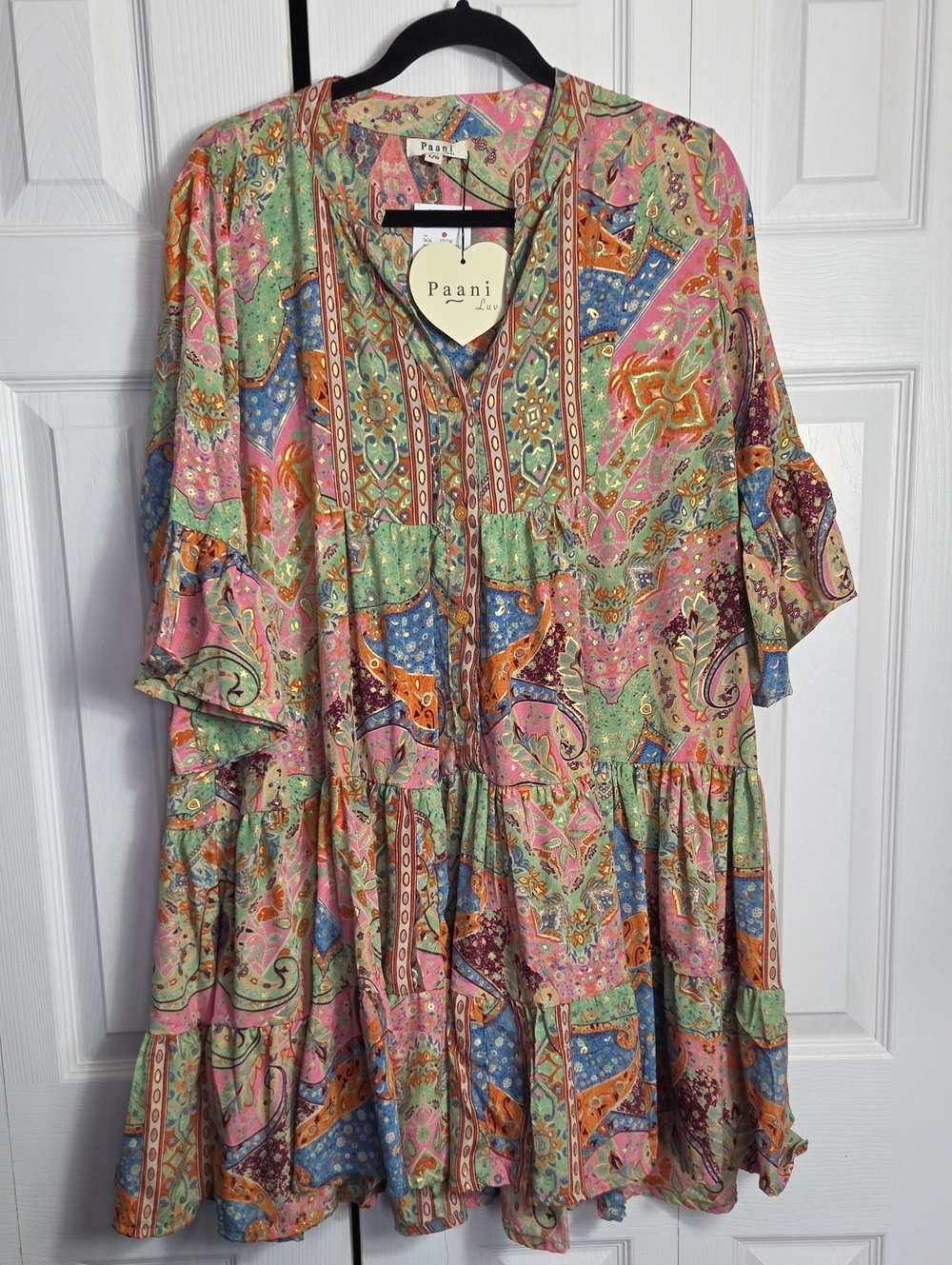 Paaani Multicolor Paisley Midi Dress with Tiered Ruffle